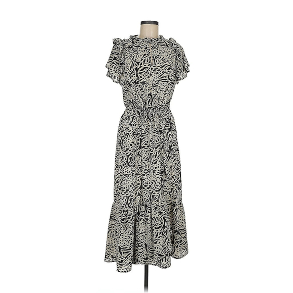 Munthe Ernie Flounce Ruffle Midi Dress in Sand Tan and Black Print Size 38 US 6 - Picture 1 of 12